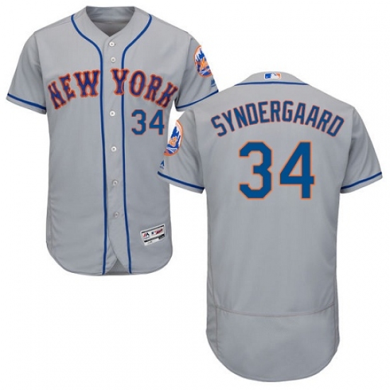 Men's Majestic New York Mets 34 Noah Syndergaard Grey Road Flex Base Authentic Collection MLB Jersey