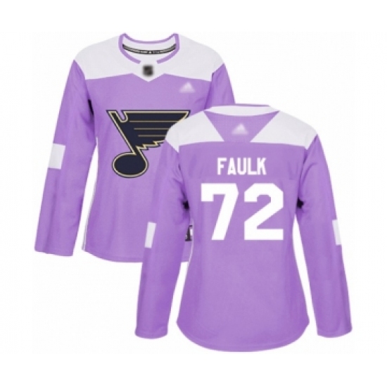 Women's St. Louis Blues 72 Justin Faulk Authentic Purple Fights Cancer Practice Hockey Jersey