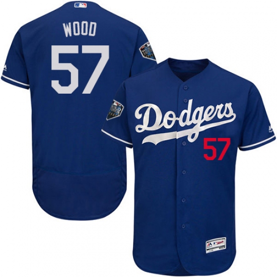 Men's Majestic Los Angeles Dodgers 57 Alex Wood Royal Blue Alternate Flex Base Authentic Collection 2018 World Series MLB Jersey