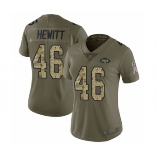 Women's New York Jets 46 Neville Hewitt Limited Olive Camo 2017 Salute to Service Football Jersey