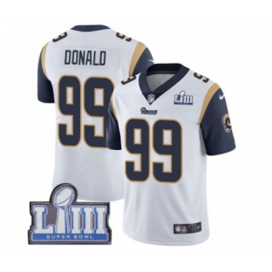 Youth Nike Los Angeles Rams 99 Aaron Donald White Vapor Untouchable Limited Player Super Bowl LIII Bound NFL Jersey