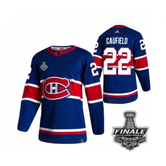 Men's Adidas Canadiens 22 Cole Caufield Blue Road Authentic 2021 Stanley Cup Jersey