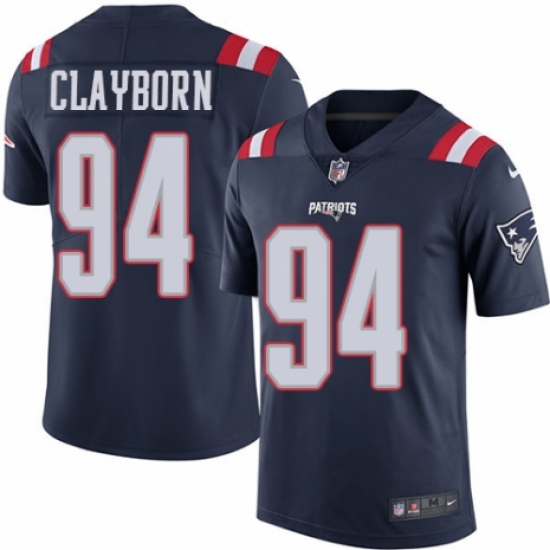 Youth Nike New England Patriots 94 Adrian Clayborn Limited Navy Blue Rush Vapor Untouchable NFL Jersey