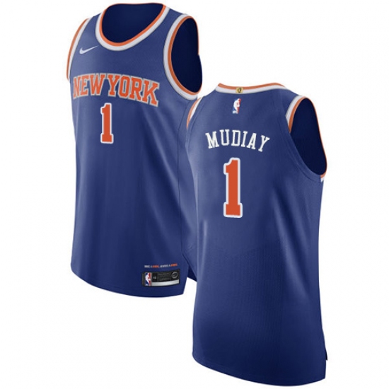 Men's Nike New York Knicks 1 Emmanuel Mudiay Authentic Royal Blue NBA Jersey - Icon Edition