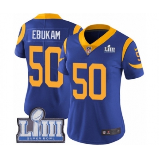 Women's Nike Los Angeles Rams 50 Samson Ebukam Royal Blue Alternate Vapor Untouchable Limited Player Super Bowl LIII Bound NFL Jersey