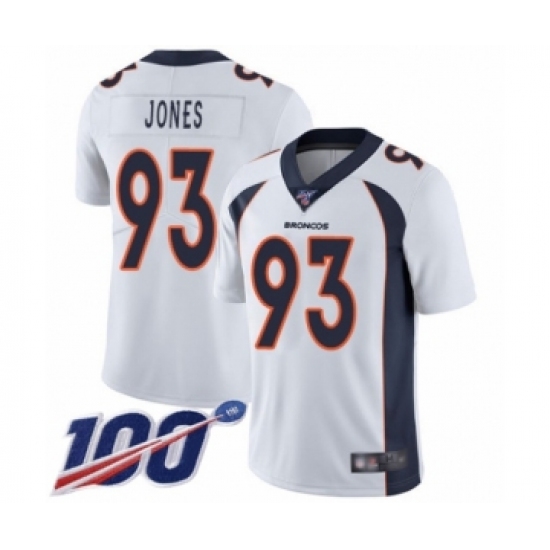 Men's Denver Broncos 93 Dre'Mont Jones White Vapor Untouchable Limited Player 100th Season Football Jersey