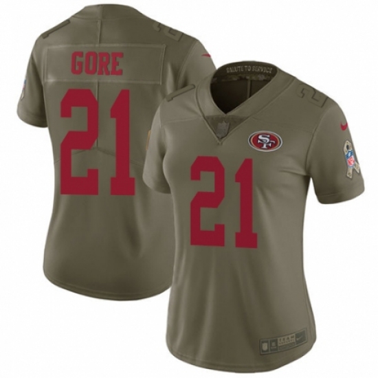 Women's Nike San Francisco 49ers 21 Frank Gore Limited Olive 2017 Salute to Service NFL Jersey