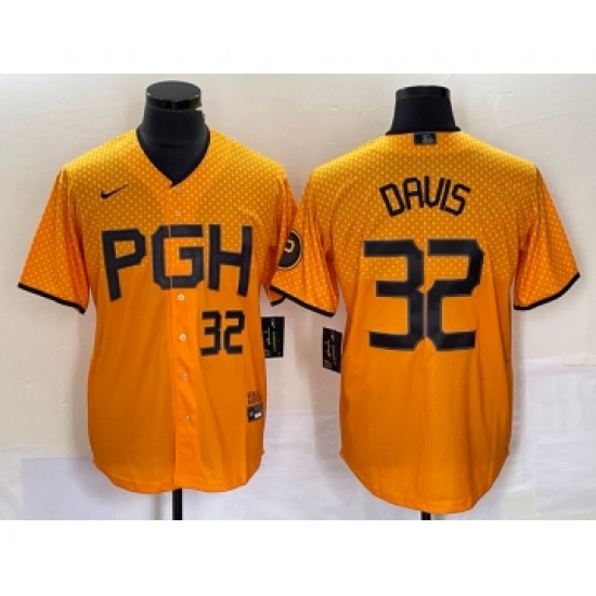 Men's Nike Pittsburgh Pirates 32 Henry Davis Number Yellow 2023 City Connect Stitched Jersey2