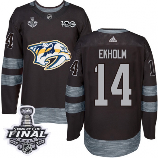 Men's Adidas Nashville Predators 14 Mattias Ekholm Premier Black 1917-2017 100th Anniversary 2017 Stanley Cup Final NHL Jersey