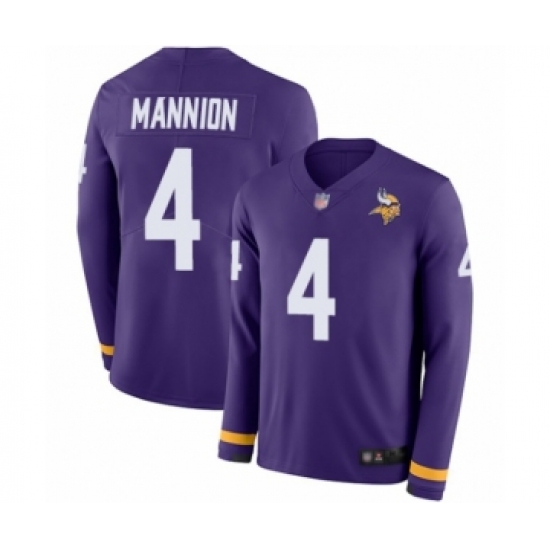 Men's Minnesota Vikings 4 Sean Mannion Limited Purple Therma Long Sleeve Football Jersey