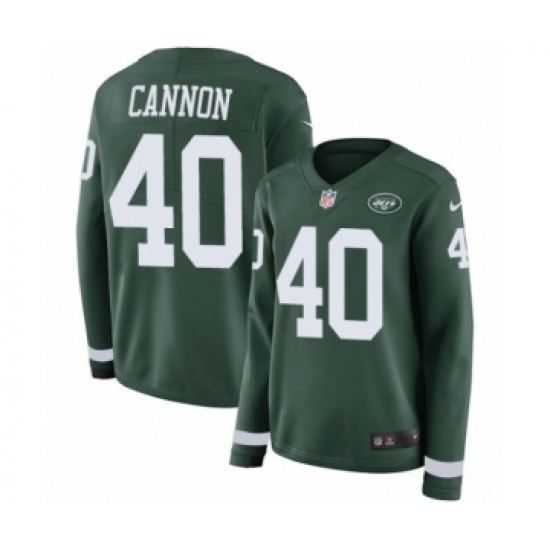 Women's Nike New York Jets 40 Trenton Cannon Limited Green Therma Long Sleeve NFL Jersey