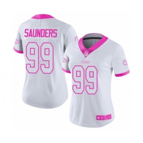 Women's Kansas City Chiefs 99 Khalen Saunders Limited White Pink Rush Fashion Football Jersey