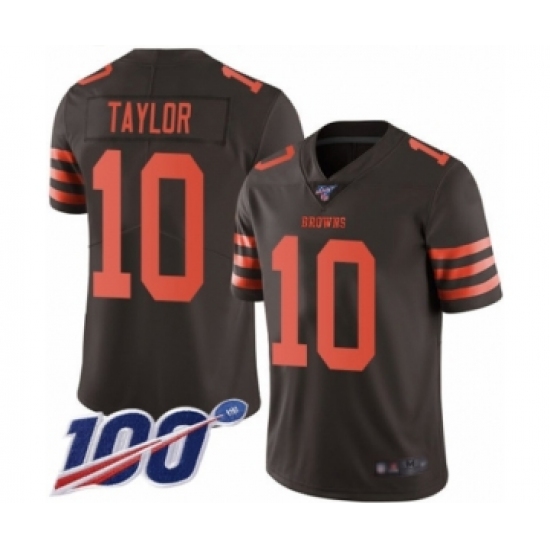 Men's Cleveland Browns 10 Taywan Taylor Limited Brown Rush Vapor Untouchable 100th Season Football Jersey