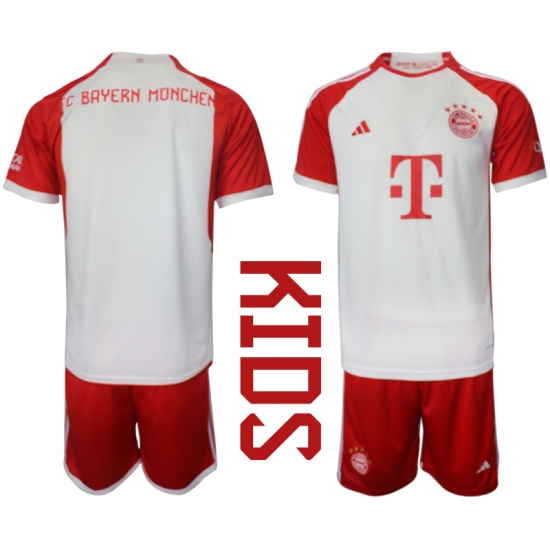 kids Bayern Munich Blank 2023-24 White Home Soccer Jersey