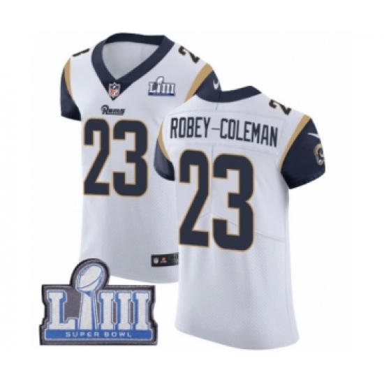 Men's Nike Los Angeles Rams 23 Nickell Robey-Coleman White Vapor Untouchable Elite Player Super Bowl LIII Bound NFL Jersey