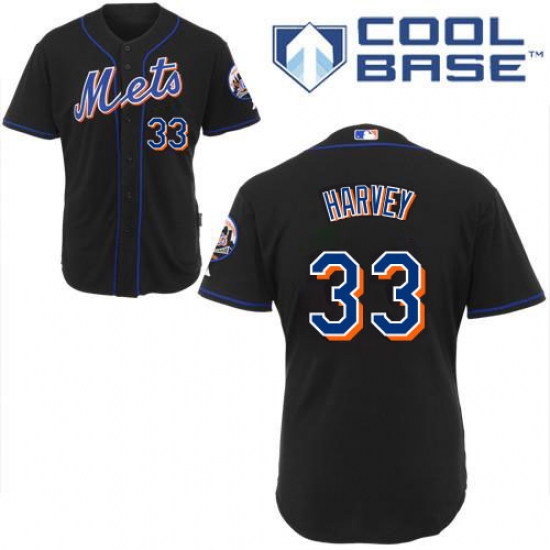Men's Majestic New York Mets 33 Matt Harvey Authentic Black Cool Base MLB Jersey