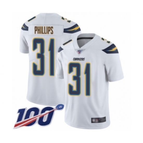 Men's Los Angeles Chargers 31 Adrian Phillips White Vapor Untouchable Limited Player 100th Season Football Jersey