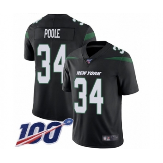 Men's New York Jets 34 Brian Poole Black Alternate Vapor Untouchable Limited Player 100th Season Football Jersey