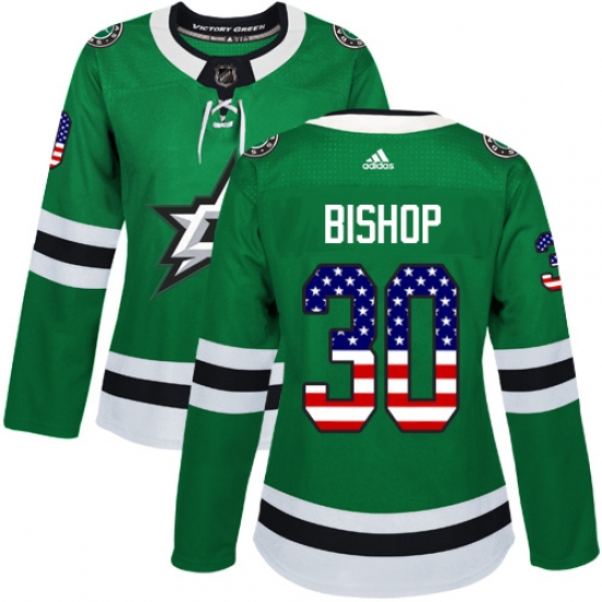 Women's Adidas Dallas Stars 30 Ben Bishop Authentic Green USA Flag Fashion NHL Jersey