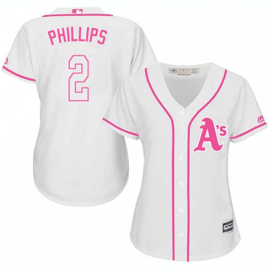 Women's Majestic Oakland Athletics 2 Tony Phillips Replica White Fashion Cool Base MLB Jersey