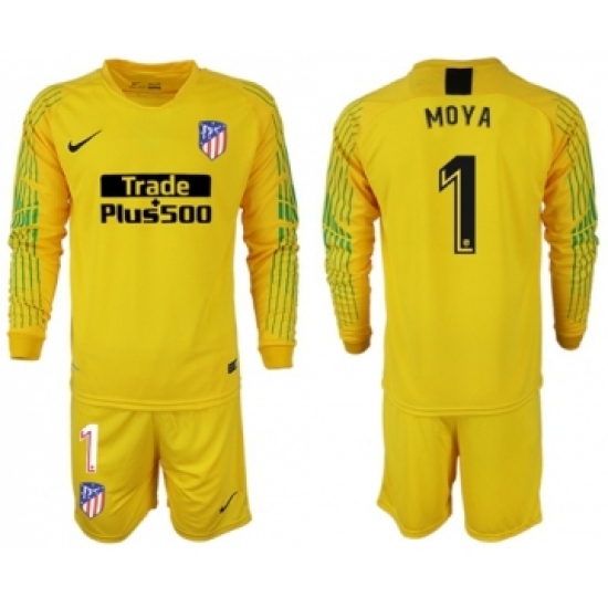 Atletico Madrid 1 Moya Yellow Goalkeeper Long Sleeves Soccer Club Jersey