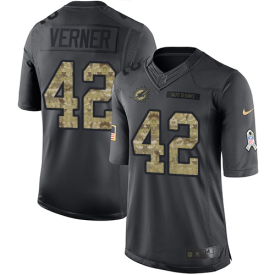 Youth Nike Miami Dolphins 42 Alterraun Verner Limited Black 2016 Salute to Service NFL Jersey