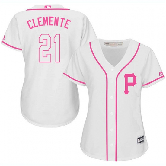 Women's Majestic Pittsburgh Pirates 21 Roberto Clemente Replica White Fashion Cool Base MLB Jersey