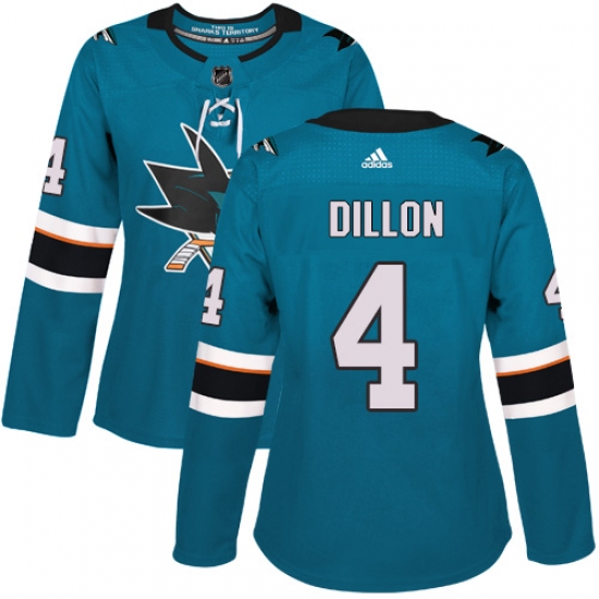 Women's Adidas San Jose Sharks 4 Brenden Dillon Authentic Teal Green Home NHL Jersey