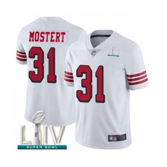 Men's San Francisco 49ers 31 Raheem Mostert Limited White Rush Vapor Untouchable Super Bowl LIV Bound Football Jersey
