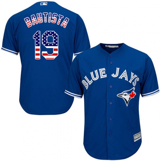 Men's Majestic Toronto Blue Jays 19 Jose Bautista Replica Royal Blue USA Flag Fashion MLB Jersey