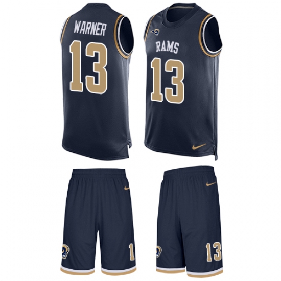 Men's Nike Los Angeles Rams 13 Kurt Warner Limited Navy Blue Tank Top Suit NFL Jersey