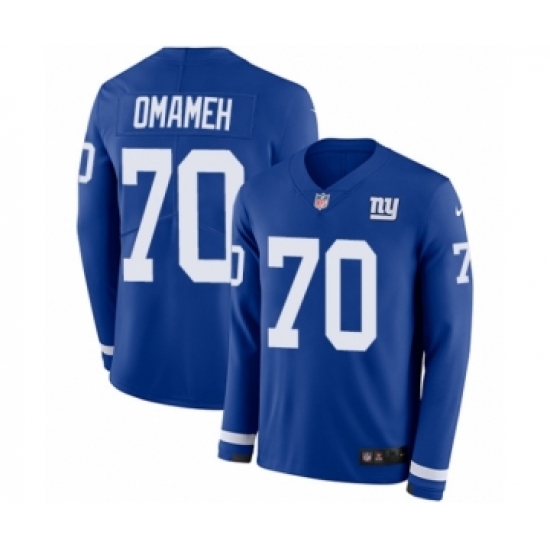 Youth Nike New York Giants 70 Patrick Omameh Limited Royal Blue Therma Long Sleeve NFL Jersey