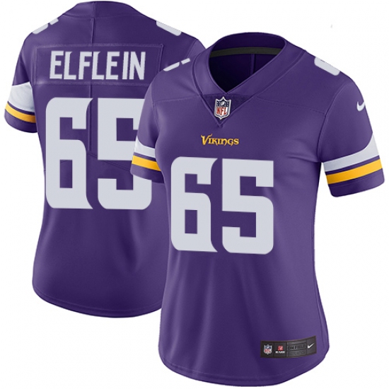 Women's Nike Minnesota Vikings 65 Pat Elflein Purple Team Color Vapor Untouchable Limited Player NFL Jersey