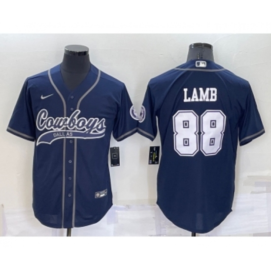 Men's Dallas Cowboys 88 CeeDee Lamb Navy Blue Stitched Cool Base Nike Baseball Jersey