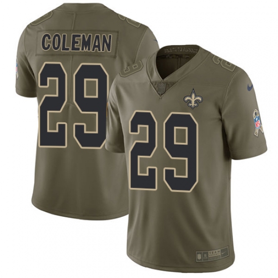 Men's Nike New Orleans Saints 29 Kurt Coleman Limited Olive 2017 Salute to Service NFL Jersey - Click Image to Close