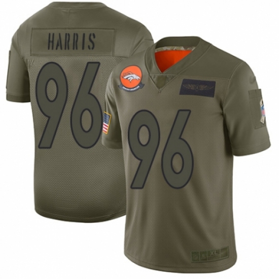 Women's Denver Broncos 96 Shelby Harris Limited Camo 2019 Salute to Service Football Jersey