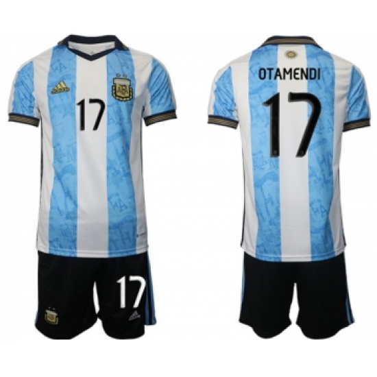 Men's Argentina 17 Otamendi White Blue Home Soccer Jersey Suit