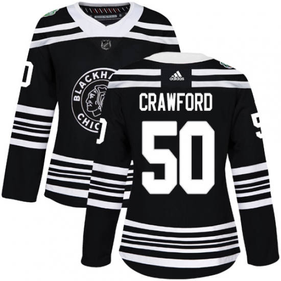 Women's Adidas Chicago Blackhawks 50 Corey Crawford Authentic Black 2019 Winter Classic NHL Jersey
