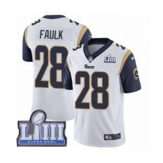 Youth Nike Los Angeles Rams 28 Marshall Faulk White Vapor Untouchable Limited Player Super Bowl LIII Bound NFL Jersey