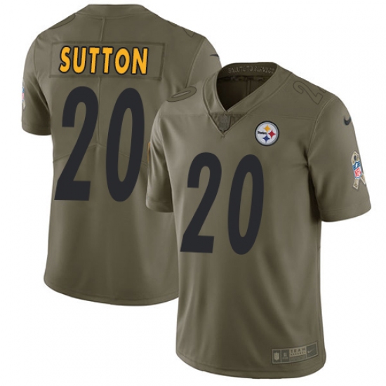 Men's Nike Pittsburgh Steelers 20 Cameron Sutton Limited Olive 2017 Salute to Service NFL Jersey