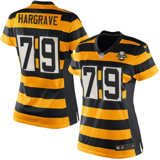 Women's Nike Pittsburgh Steelers 79 Javon Hargrave Elite Yellow/Black Alternate 80TH Anniversary Throwback NFL Jersey