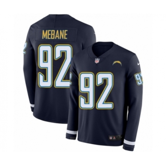 Men's Nike Los Angeles Chargers 92 Brandon Mebane Limited Navy Blue Therma Long Sleeve NFL Jersey