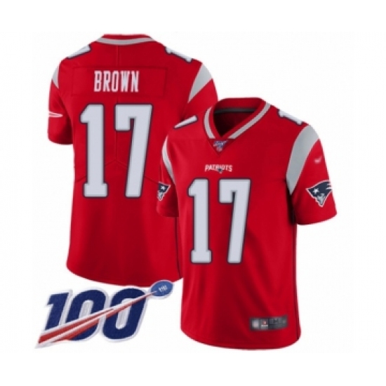 Men's New England Patriots 17 Antonio Brown Limited Red Inverted Legend 100th Season Football Jersey