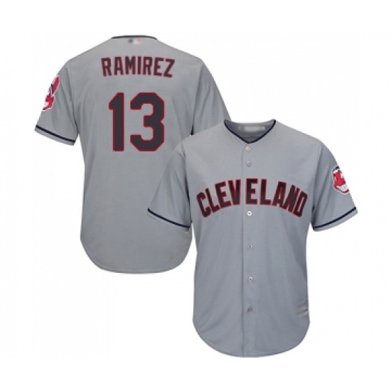 Men's Cleveland Indians 13 Hanley Ramirez Replica Grey Road Cool Base Baseball Jersey