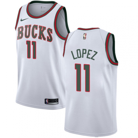 Men's Nike Milwaukee Bucks 11 Brook Lopez Swingman White Fashion Hardwood Classics NBA Jersey