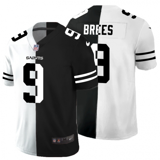 Men's New Orleans Saints 9 Drew Brees Black White Limited Split Fashion Football Jersey