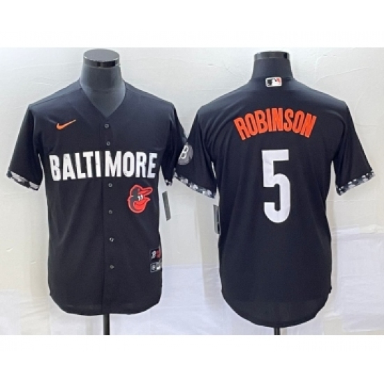 Men's Baltimore Orioles 5 Brooks Robinson Black 2023 City Connect Cool Base Stitched Jersey 1