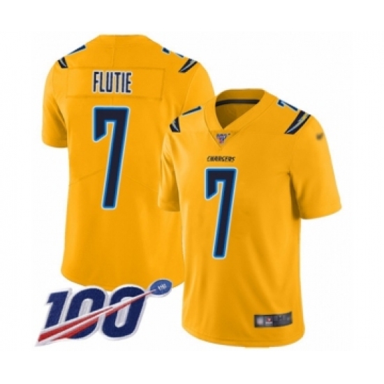 Men's Los Angeles Chargers 7 Doug Flutie Limited Gold Inverted Legend 100th Season Football Jersey