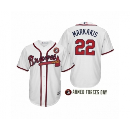 Youth 2019 Armed Forces Day Nick Markakis 22 Atlanta Braves White Jersey