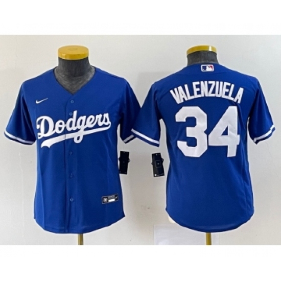Youth Nike Los Angeles Dodgers 34 Fernando Valenzuela Blue Stitched Cool Base Jersey